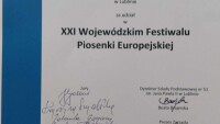 podziękowanie dla Chóru Preludium za udział w dwudziestym pierwszym festiwalu muzyki europejskiej